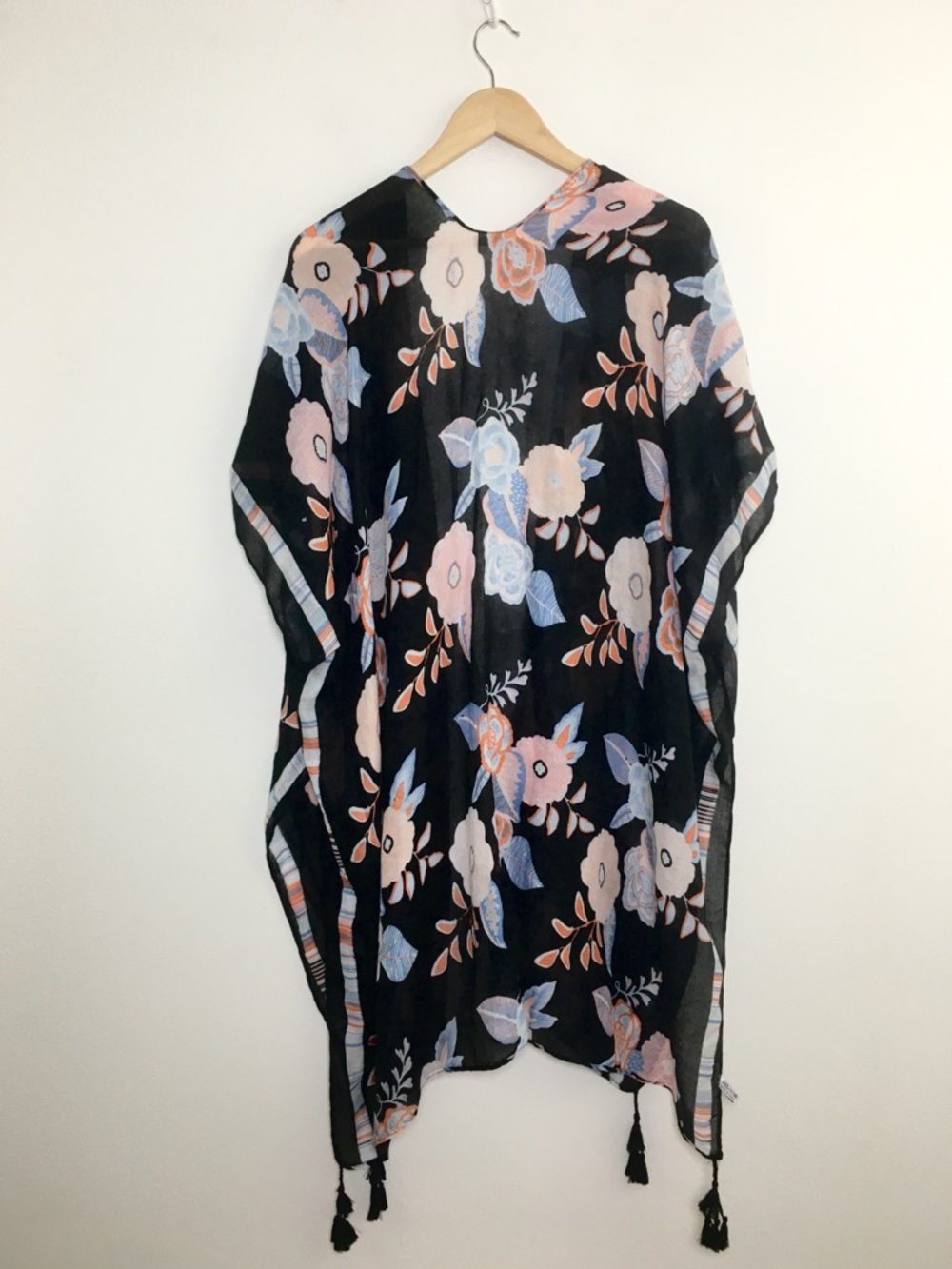 Sheer Black & Floral Kimono
